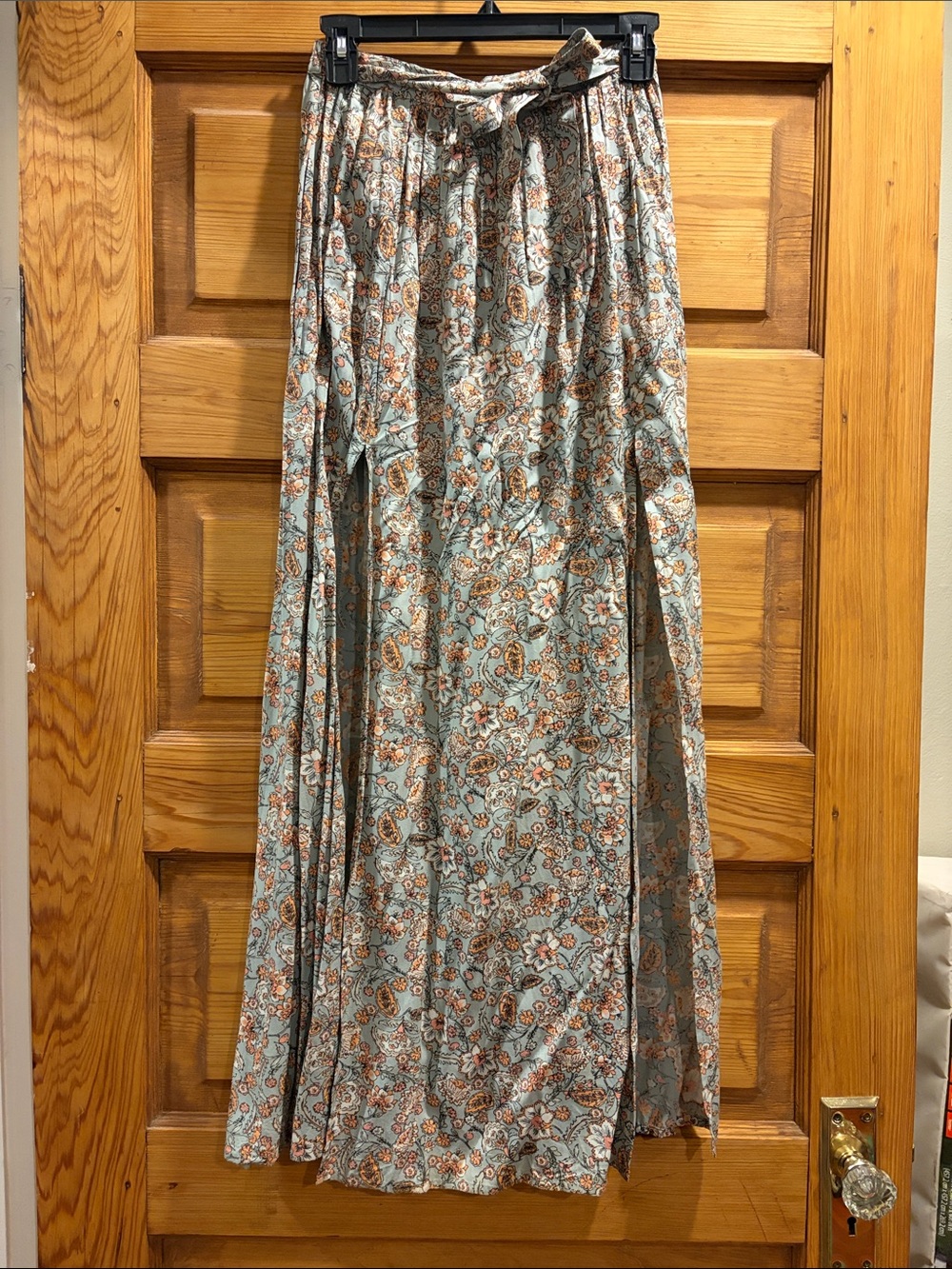 Patrons of Peace Light Blue Floral Maxi Skirt with Brown Accents